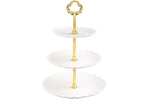 3-Tier Cake Stand for Desserts, Fruits, Candy Display - Plastic Tiered Tray for Wedding, Birthday, Party Buffet(White)
