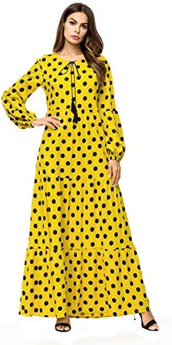 Yuntown Women Muslim Long Sleeve Maxi Dress - Plus Size Wave Point Loose Robe