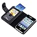 Insten Leather Wallet Flip Case Cover with Credit Card Slot Photo Frame Multifunction Compatible with Apple iPhone 4 / 4S, Black