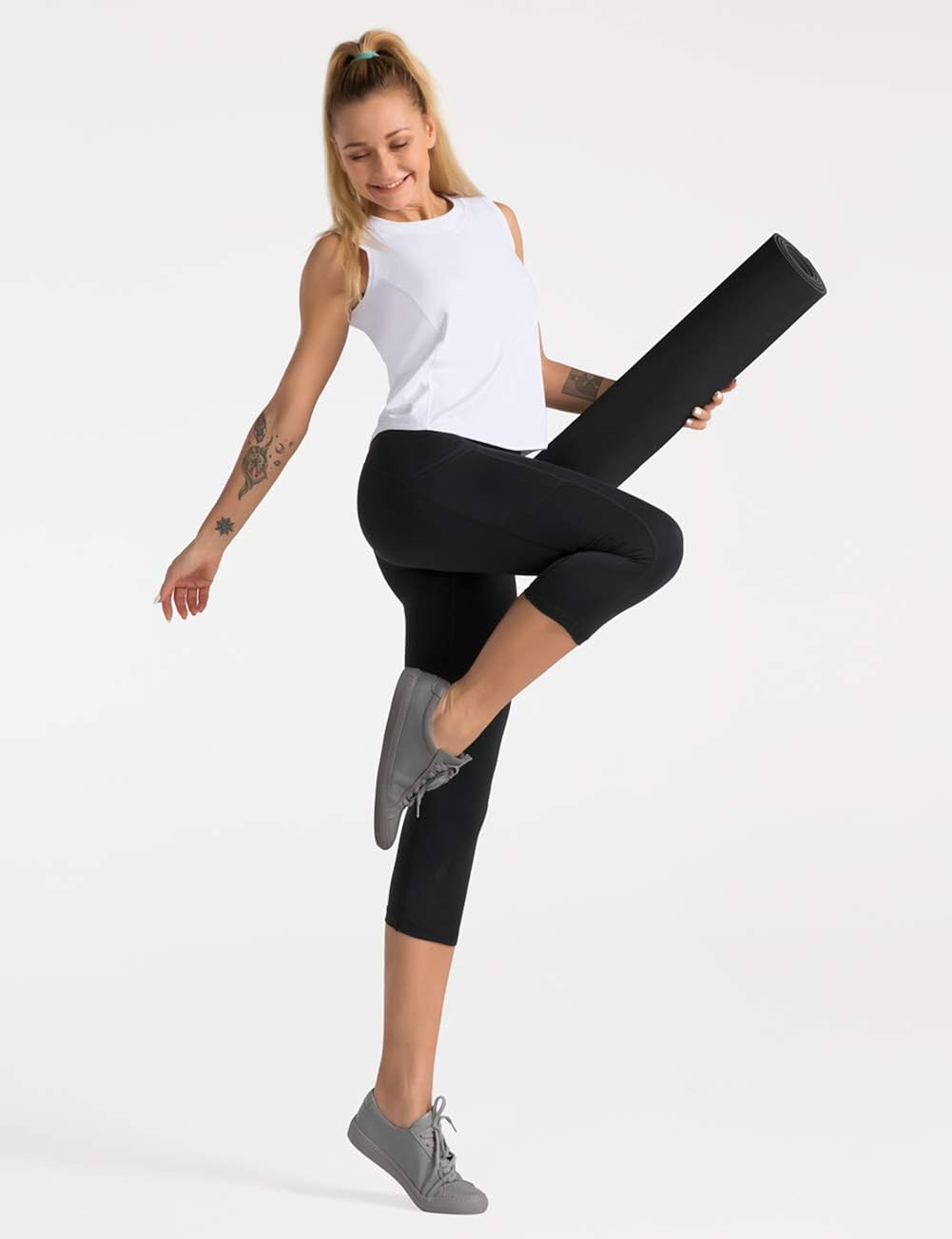 Dragon Fit High Waist Yoga Pants Capri with 3 Pockets,Tummy Control Workout Running Capri 4 Way Stretch Yoga Leggings: Clothing