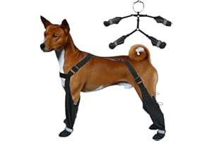 HKNBJ Suspender Boots for Dogs, Dog Paw Boot Leggings Waterproof Dog Boots Anti-Slip Dog Shoes, Dog Paw Protector Dirty-Proof Dog Booties with Auxiliary Strap for Winter Day Outdoor Walking (M)