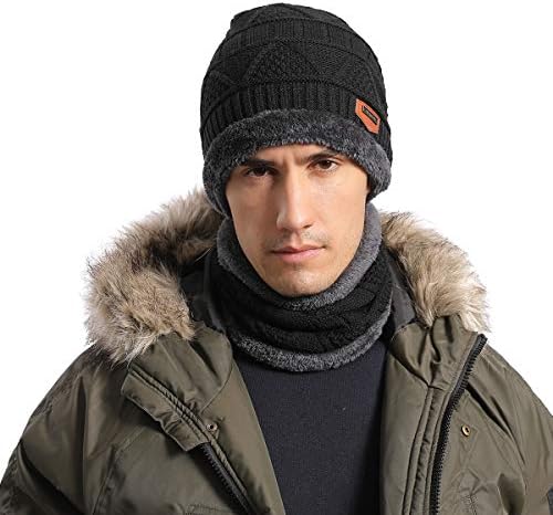 NovForth Hat Neck Warmer Set Beanie Knitting Hat Scarf Warm Fleece Lined Wool Baggy Slouchy Thick Ski Cap