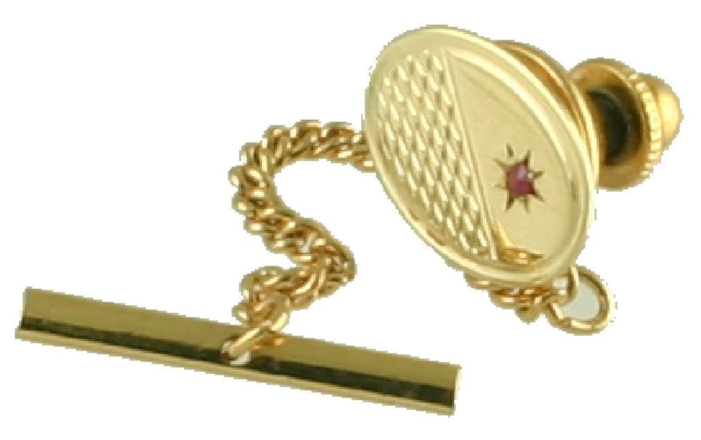 Gold Tie Tack 9ct Oval Engined Turned with inset Ruby Amazon.co.uk