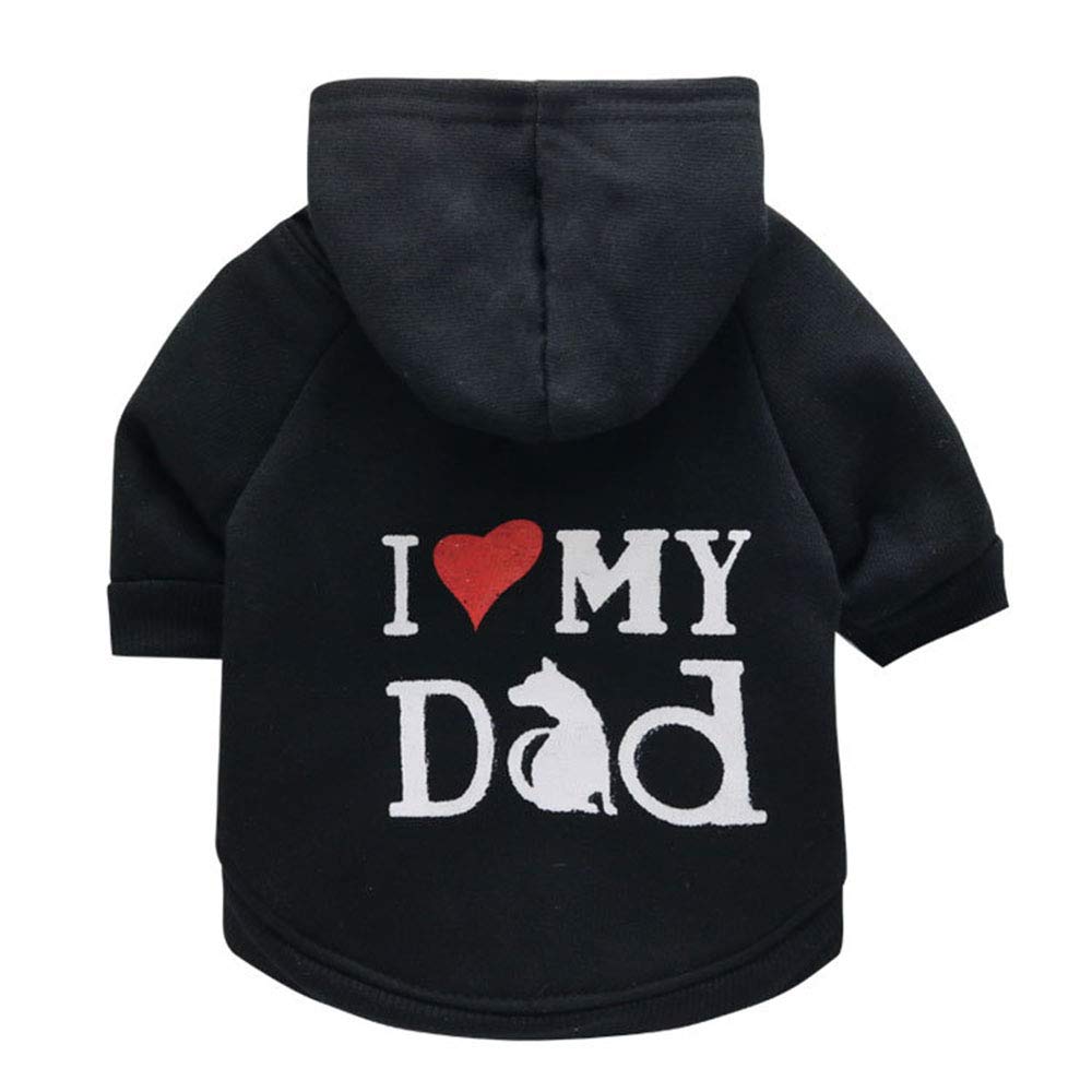 Dreamls Pet Clothes, Dog Fleece Sweater Printed I Love My Dad Dogs Hoodies Sweatshirt Cat Costume Coat for Puppy Small Dog Medium Dog (XS-Black)