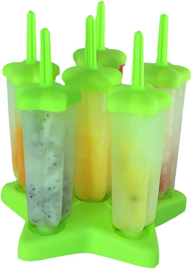 Pelande Silicone ice Popsicle molds Set,6 Piece platic ice Cream molds,safty freezen ice pop Holder for Kids Children (styleB Grass Green)