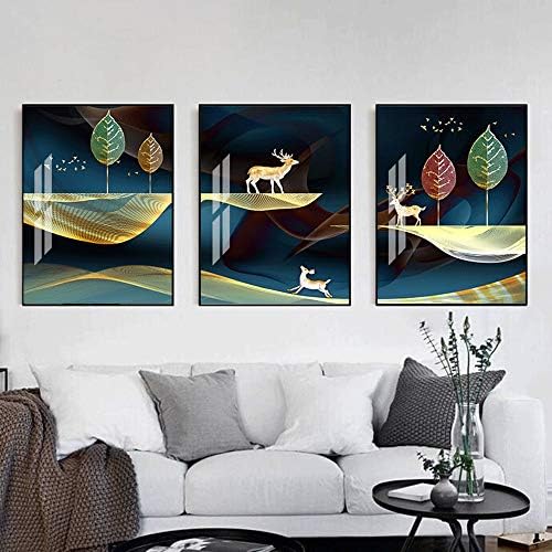 Jiajia 3枚 壁画トリプルフレーム黒ハイエンドの高級ヴィラホーム壁の装飾の芸術の絵画を描く5dダイヤモンド結晶磁器を設定 味わい深い Size 50cm 70cm