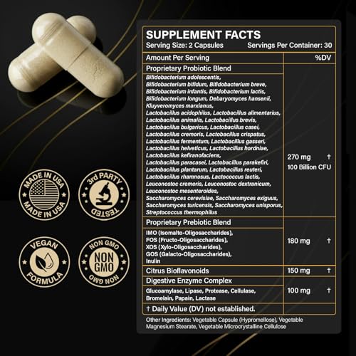 Probiotics with Prebiotics for Men and Women - 35 Strains Probiotics 100 Billion CFU for Gut & Digestive Health, Vegan Acidophilus Probiotic Supplement, Non-GMO Raw Probiotic 60 Capsules
