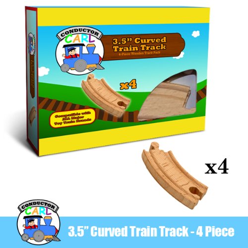 Four (4) Pcs of 3.5 Inch Curved Wooden Train Tracks compatible with THomas the Tank Engine. Made by Conductor Carl