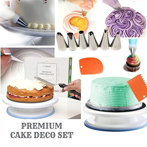 image for Live Bright 48 Piece Cake Decorating Supplies Set | Turntable Stand | 