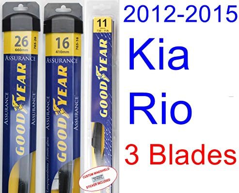 2012-2015 Kia Rio Replacement Wiper Blade Set/Kit (Set of 3 Blades) (Goodyear Wiper Blades-Assurance) (2013,2014)