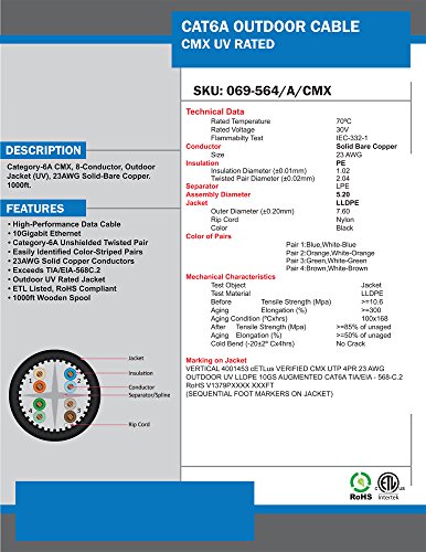 Vertical Cable CAT6A UV Rated Outdoor Bulk Cable 1,000ft. - Black