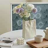 WENSHUO Crinkle Paper Bag Shape Ceramic Vase, Large Capacity for Flower Arrangement, Bookshelf Decorative (Matte Crème)