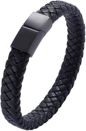 Shouaqi Bracelet Homme Cuir Bijoux Pour Hommes Bracelet En Cuir Tresse Noir Bracelet Fait Main Acier Inoxydable Fermoirs Magnetiques Poignet Amazon Fr Cuisine Maison