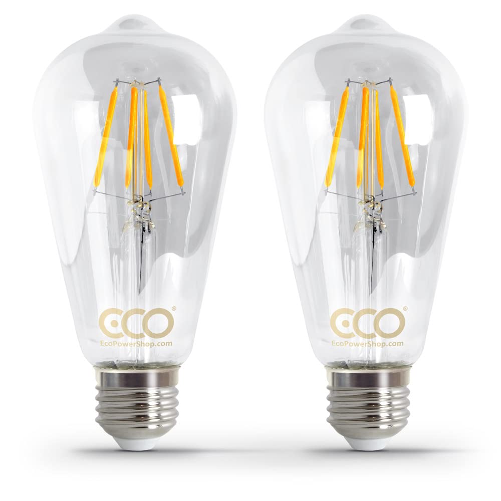 ECO Vintage LED Edison Light Bulb, ST64 Pear Shape, E27 Screw, Clear Glass, 40W Equivalent, 4W LED, 470 Lumens, Warm White 2700K, 25000hrs Lifetime, Non-dimmable Version.