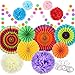 Fiesta Party Decorations, 14 Pcs Mexican Party Supplies Rainbow Paper Fans, Pom Poms Flowers, Circle Dot Banner, Foil Streamer for Mexican Cinco De Mayo Party Party Birthday Party Taco Decorations