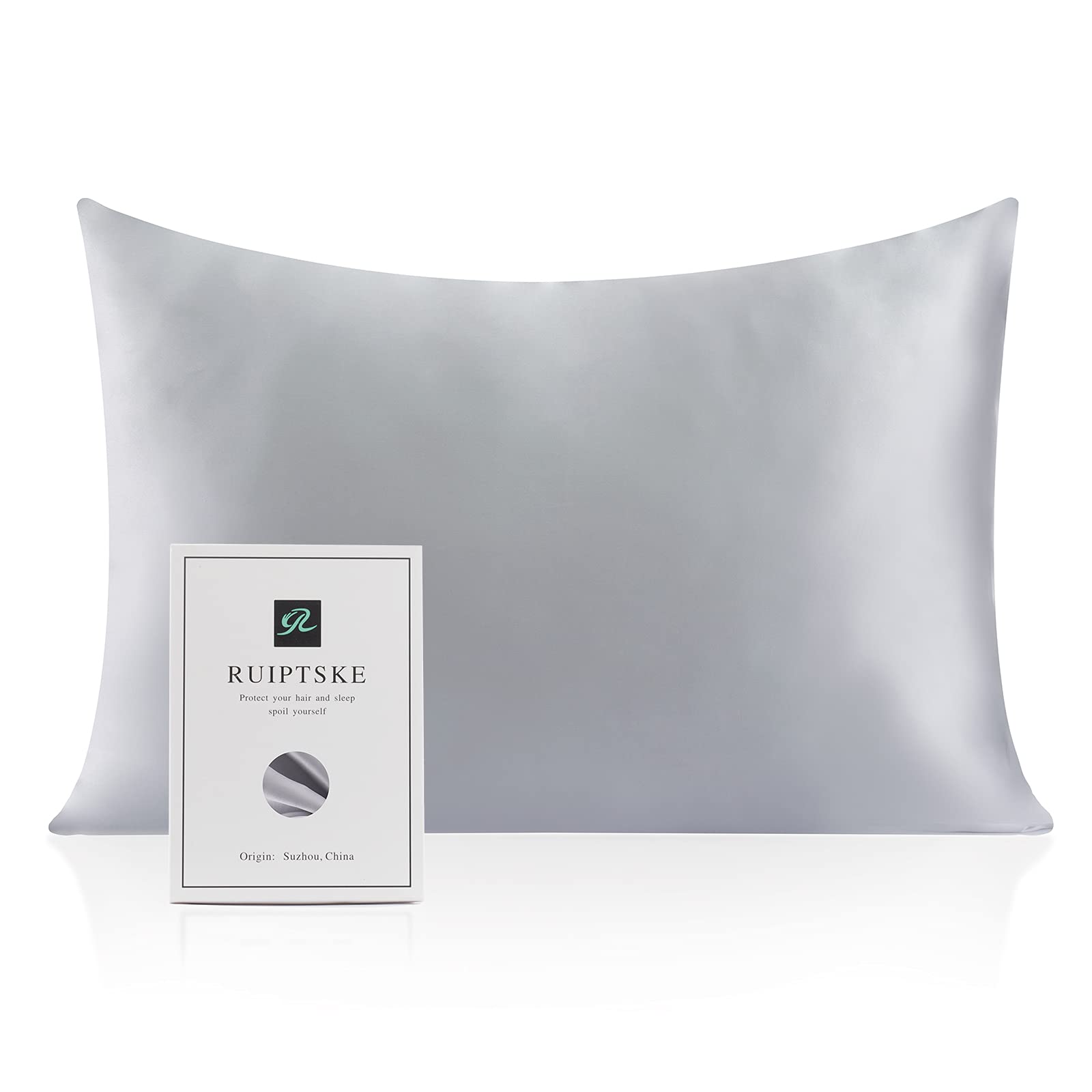Natural silk pillowcase, hypoallergenic, 22mm, 100% silk, 600 yarns, with invisible zipper, double-sided silk pillowcase (Gray, 50x75cm)