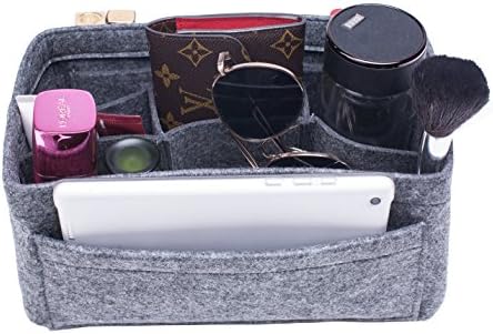 Felt Handbag Organizer, Insert Purse Organizer 12 Pockets Structure Shaper 3 Sizes Grey XL