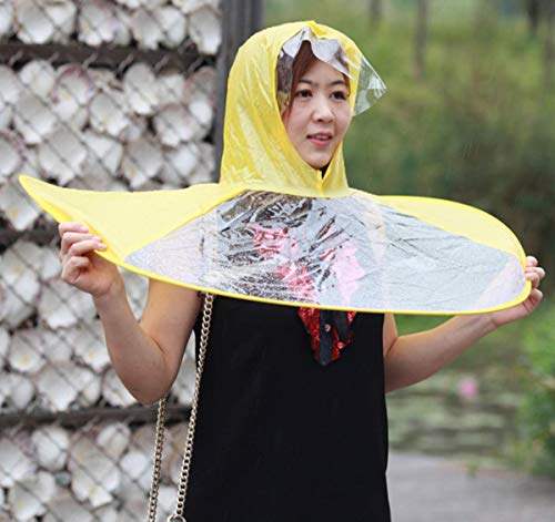 Creative UFO Waterproof Hands Free Umbrella Rain Hat Headwear Cap Raincoat Outdoor Fishing Golf Child Adult student Rain Coat Cover Umbrellas (1.55-1.8M( height), Random(yellow,pink,blue))