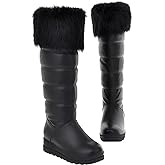 LETCLOCOM Women Winter Warm Fur Lined Knee High Down Snow Boots Outdoor Waterproof Rain Pull-On Cold-Resistant Comfy Platform Walking Snow Boot