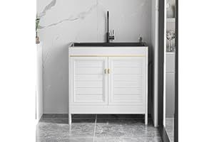 Utility Sink with Cabinet - Freestanding Laundry Sink with Faucet & Storage Shelves, Ideal for Garage, Restaurant, Kitchen, L