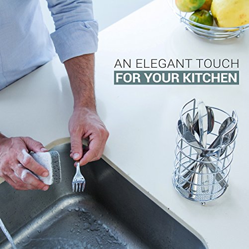Kitchen Set 6pc | Fruit Basket, Banana Holder, Utensil Holder, Napkin Holder, Trivet & Paper Towel Dispenser - Double Coated Chrome Finish Collection for Countertop Table Decor | Heat Resistant Tool - Thumbnail 6