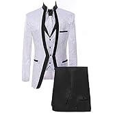 Paisley Slim Fit White Premium Floral Tuxedo Prom Wedding Groom 3 Pieces Suits