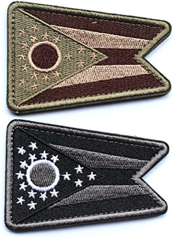 2pcs Bundle - Embroidered Ohio State Flag Patch With Backing Multi-Tan Black White Decorative Embroidered Appliques