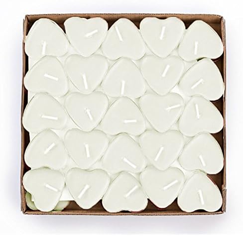 JoinPro 50 Pcs Tealight Candles Bulk Smokeless Heart Shaped Romantic Love Candle for Wedding Birthday Party Halloween Christmas Festival (White)