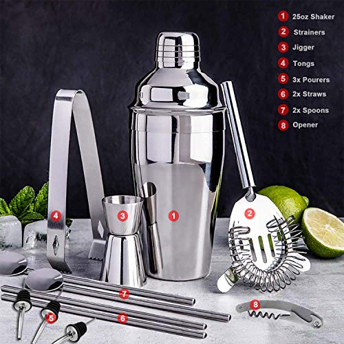 ACEBON Cocktail Shaker Set Edelstahl 15-teiliges Barkeeper Set Bar Zubehör Cocktail Set 750 ML CocktailShaker mit Bambus… – Bild 3