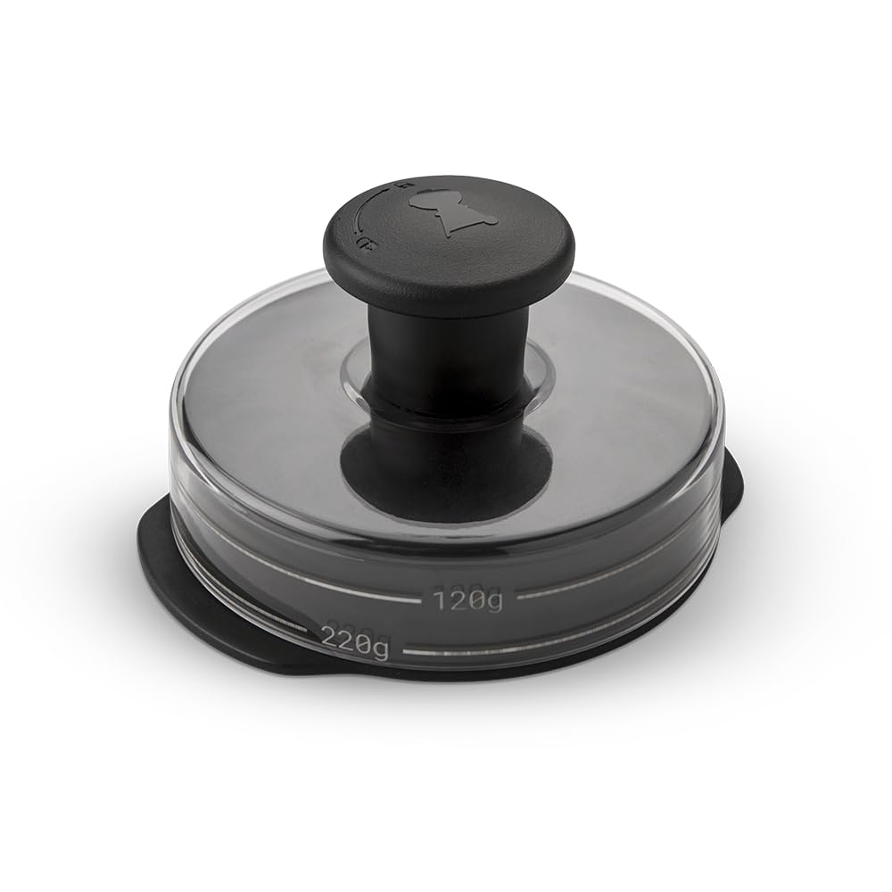 Weber Hamburger Press, for Uniform Burger Patties, for preparing 200 & 120g Patties, Removable Handle for Easy Storage, Dishwasher Safe - Black (6400)