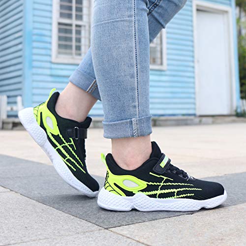 Vivay Girls Tennis Shoes Mesh Breathable Athletic Running Sneaker for Boys Girls Black Yellow Size 3 Little Kid