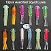 JSHANMEI 12pcs/lot 12cm Fishing Bass Lures Sea Fishing Luminous Squid Soft Bait Octopus Squid Bodies Luminous Lures Glow in Dark