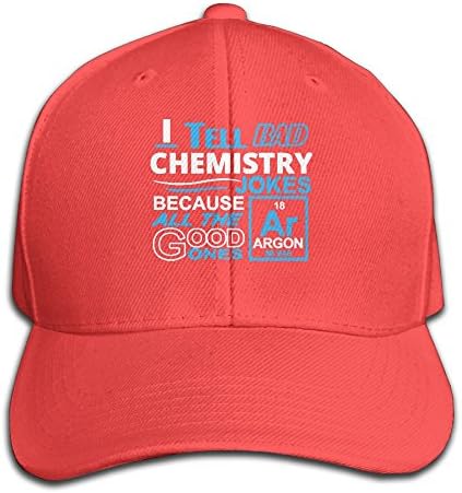 AHN0K0SIX Hat I Tell Bad Chemistry Jokes - Argon Funny Hat Snap-Back Hip-Hop Cap Baseball Hat Head-Wear Cotton Trucker Hats Red