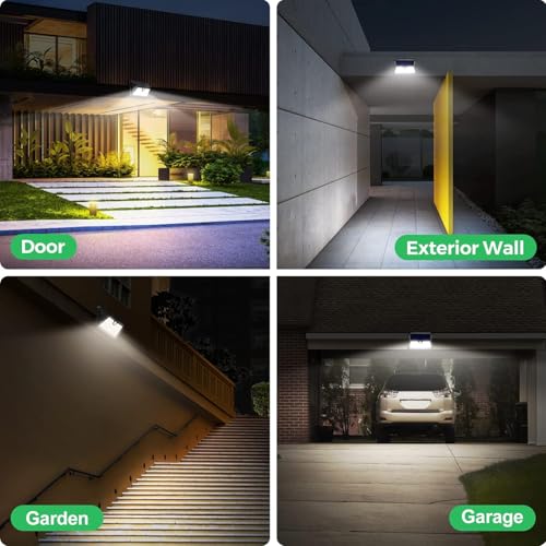 OUILA Outdoor Solar Light, 4 Pack 185 LED 3 Modes Solar Spotlights Outdoor with Motion Sensor, IP65 Waterproof Outdoor Lamps for Garden, Garage, Street, Patio, Paths (Cool White)
