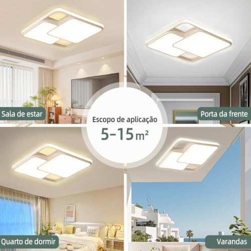 Luminária de Teto Quadrada LED 30W Bivolt - Design Minimalista, Corpo em Ferro com Pintura Espessa e Luz Suave para Quarto e Sala (2 Quadrados)