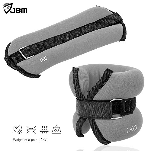 JBM Ankle Weights Wrist Leg Weights Sand Filling 2lb 4lb 6lb (A Pair) Adjustable Straps for Walking Jogging Gym Fitness Exercise Gymnastics Aerobics 3 colours (Black, 2kg (4.4lbs))