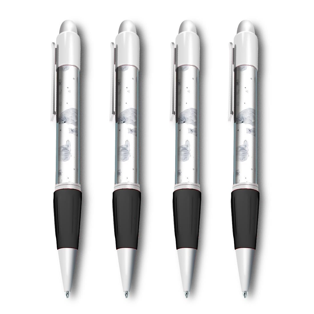 Set of 4 White Ballpoint Pens (Photo Insert) - Winter Polar Bear Christmas Snow - Soft Feel Finger Grip #170930