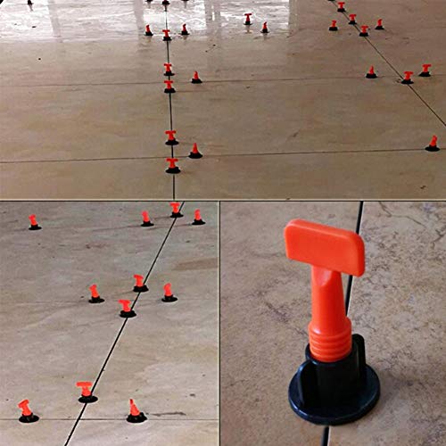 SKEMIX 100pc Reusable Tile Leveler Spacers with Special Wrench - Tile Leveling System for Floor and Wall Construction -T Shape Levelling Shim Flooring Alignment Leveller -Tile Positioning Tools Set