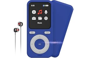 WIWOO 64GB MP3 Player with Bluetooth,Bluetooth Portable HiFi Lossless Sound MP3 Player with Speaker,Voice Recorder,Shuffle for Kids,Hiking,Running,Micro SD Card up to 128GB(Earbuds Included)