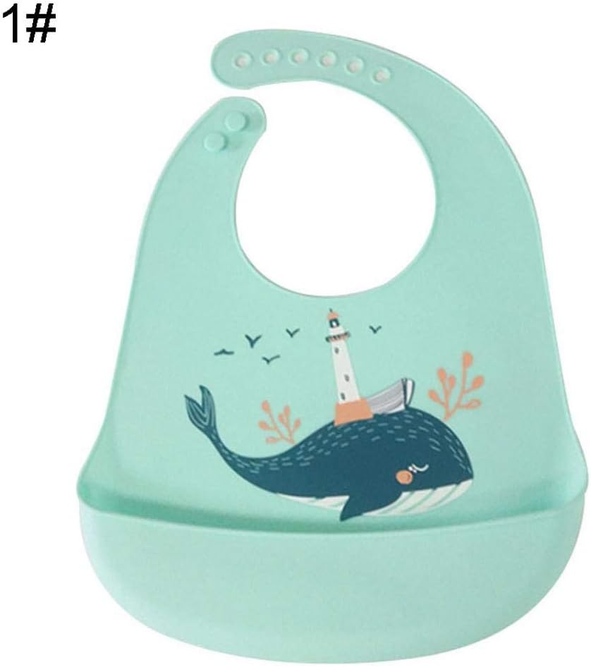 Difcuy Baby Infant Child Toddler Newborn Products, Maternal Baby Supplies，Animal Print Waterproof Adjustable Baby Bib with Pocket Feeding Saliva Apron - Green Whale