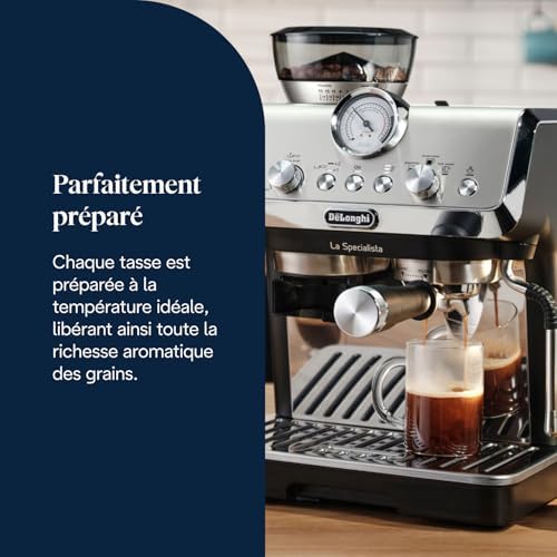 La Specialista Arte EC9155.MB, Machine Expresso Manuelle, Moulin intégré avec 8 finesses de mouture, Contrôle Actif de la Température, Buse vapeur MyLatte Art, Métal/Noir