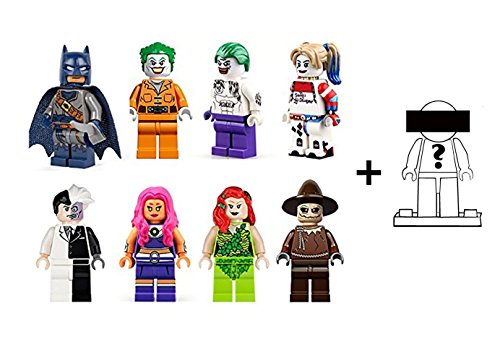 Super Hero, Super Villains and Super Sweethearts Mini-figures Block Set Bundled with Mystery Character| Joker, Harley, Batman (9 pc)