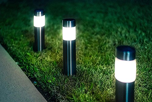 SUNWIND LED Solar Pathway Lights - 6 Pack Silver Stainless Steel Solar Landscape Lights Garden Outdoor Bollard Decorative Lighting for Path/Yard/Garden/Patio/Lawn/Home