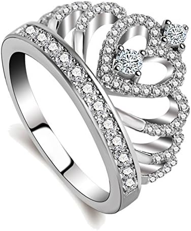 Similanka Rings Women 18K white Gold Plated AAA Cubic Zirconia Princess Crown Ring Girl Gift Wedding Engagement (White Gold, 9)