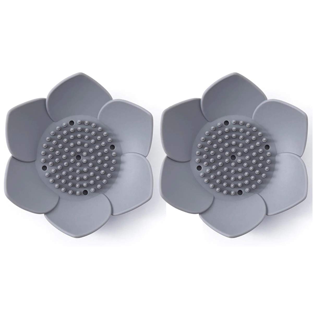 Okami Products Japanese Flower Silicone Soap Dish - Pack of 2 Soap Holder (Grey)