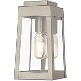 Livex Lighting 20851-91 Oslo - 9.5" One Light Outdoor Wall Lantern, Brushed Nickel Finish with Clear Glass,Silver
