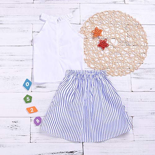 Kids Baby Girls Outfits White Sleeveless Crop Tops with Bow+Striped Tutu Ruffled Shorts Skirts Dress Summer Clothes Set (Striped Skirts, 2-3 Years) - Thumbnail 2