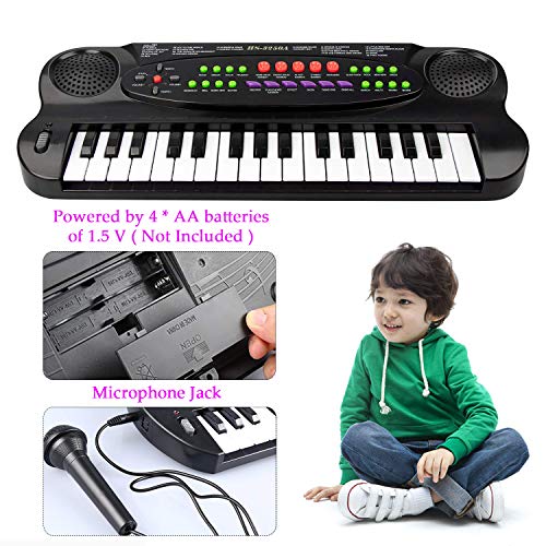 SAOCOOL Child Piano, 32 Keys Toy Piano Multifunction Electronic Kids Keyboard Piano Music Piano Keyboard for Toddler with Microphone (Black)