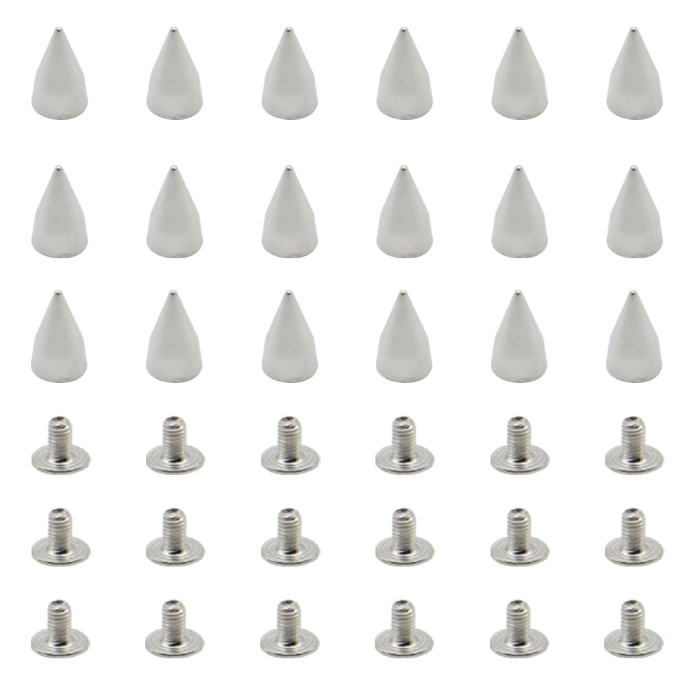 CEEYSEE 100Sets Cone Spikes Studs with Screw 7x14mm Punk Metal Rivets Bullet Cone Spikes for DIY Belt Bags Shoes Clothing Decoration Shoes Craft (Silver/7x14mm)