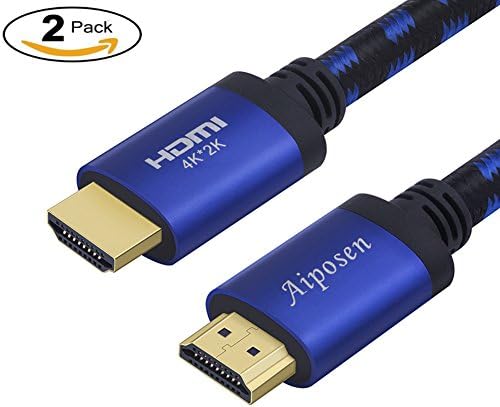 HDMI Cable 15FT(2 Pack),Aiposen 4K HDMI Cord,Gold Plated High-Speed 18Gbps Connectors,24AWG Braided Cord ,Supports Audio Return Channel Video 4K 2160p, HD 1080p and for 3D Xbox PlayStation PS3 PS4 TV